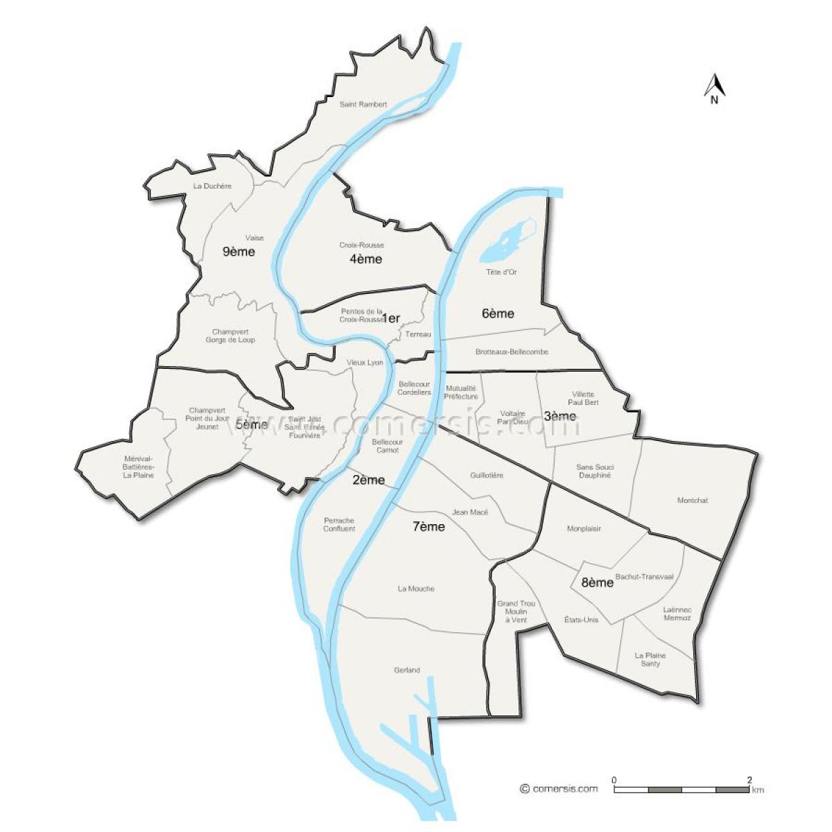 mapa arrondissement of Lyon