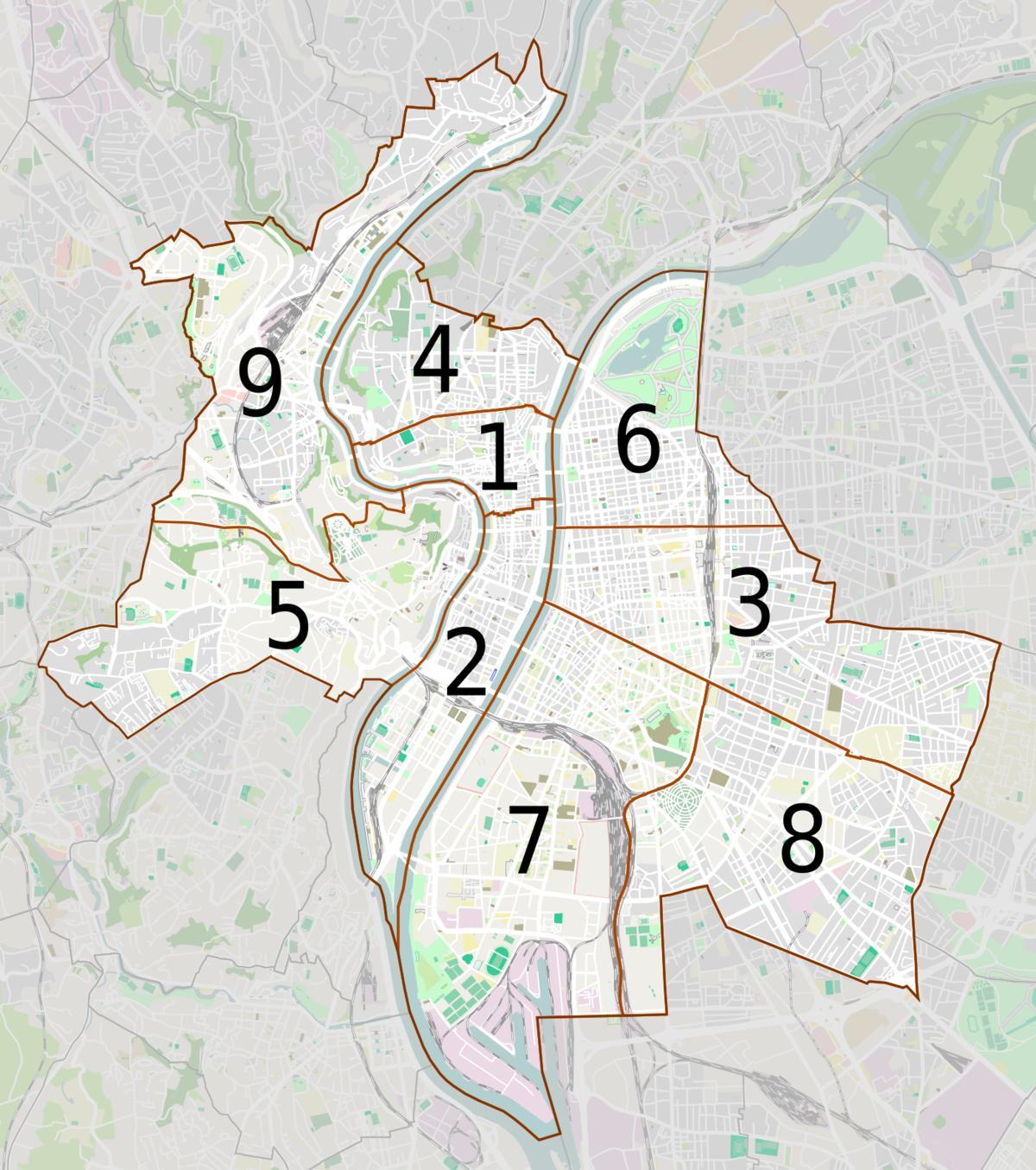 mapa ng Lyon kapitbahayan