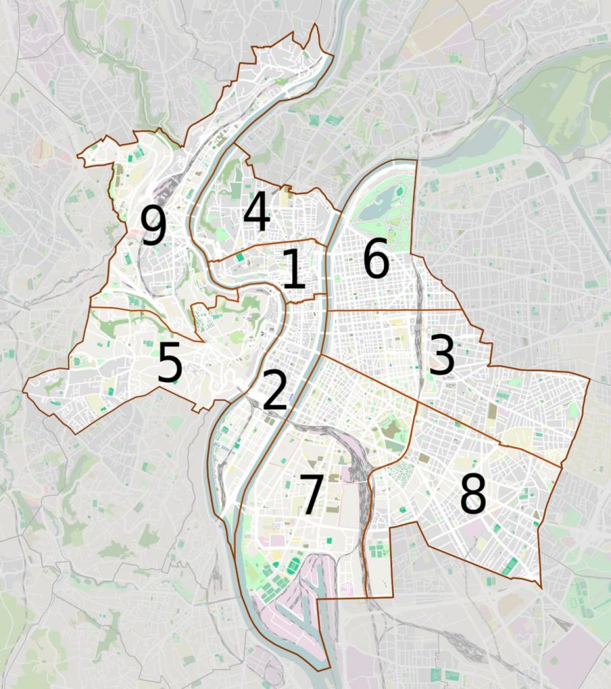 mapa ng Lyon arrondissements