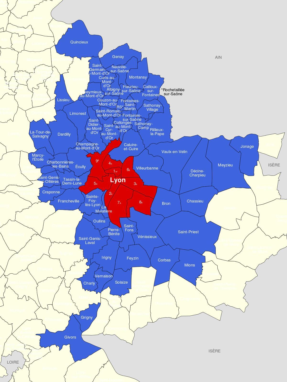 mapa ng Lyon suburb 